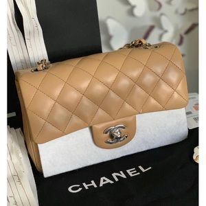 Chanel Flap Mini Rectangular Lambskin in Beige color